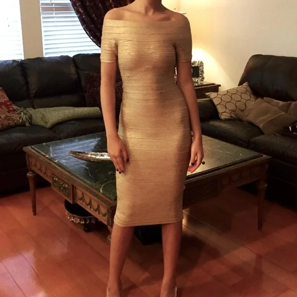 Gold Bandage Dress | Color: Gold | Size: S | Liliaarzumanova's Closet